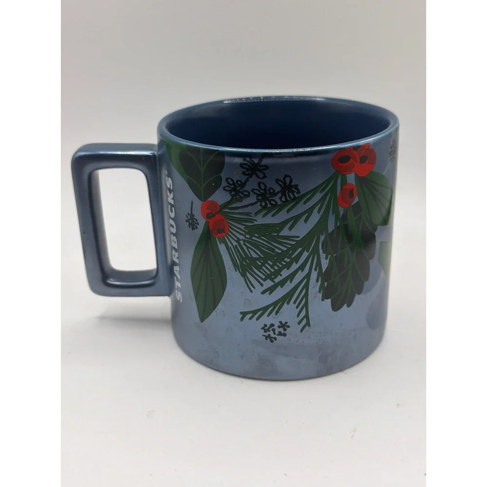 Starbucks 2021 Holly Berry Blue Metallic Mug Christmas Holiday 14 oz Cup